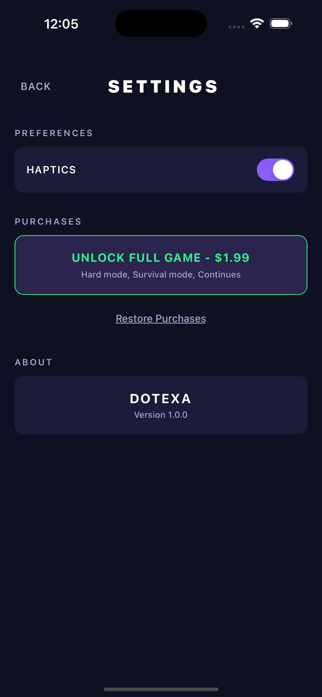 Dotexa Settings & Unlock